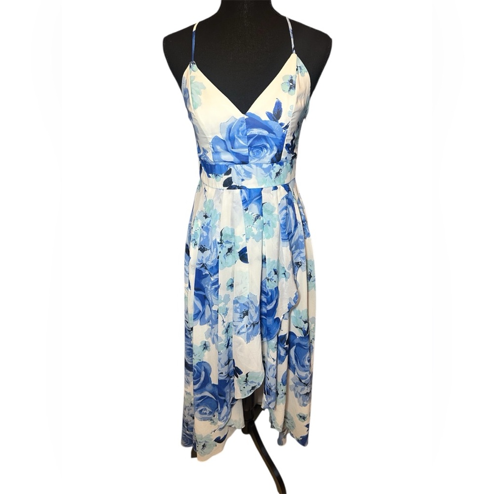 Sequin Hearts Blue Floral High Low Dress